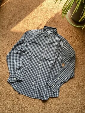 Men's Old Navy Grey Blue Check Button-Down Shirt Gingham Plaid